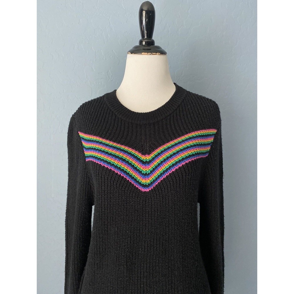NWT Nordstrom ABOUND Rainbow Stripe NEW Sweater DRESS Black SMALL Balloon SLEEVE